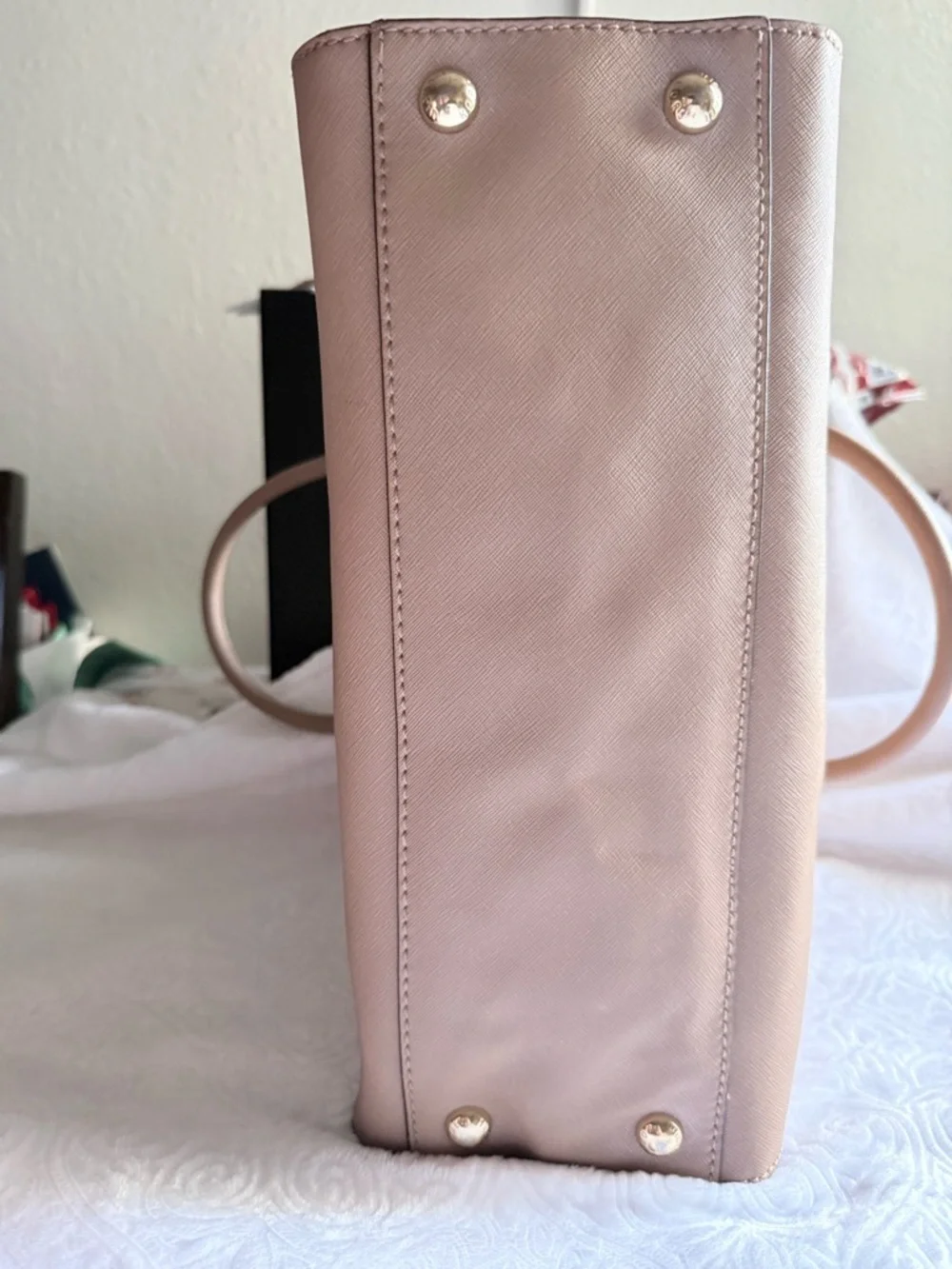 Michael Kors Blush Pink Hamilton Tote Bag Gold Lock Key Saffiano Leather